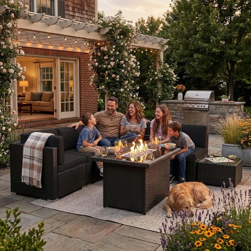 طقم أريكة من 8 قطع مصنوع من ال - مراجعة Outdoor Furniture With Fire Pit وسعره