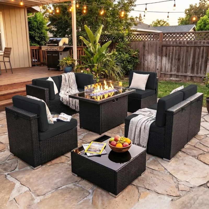 طقم أريكة من 8 قطع مصنوع من ال - مراجعة Outdoor Furniture With Fire Pit وسعره