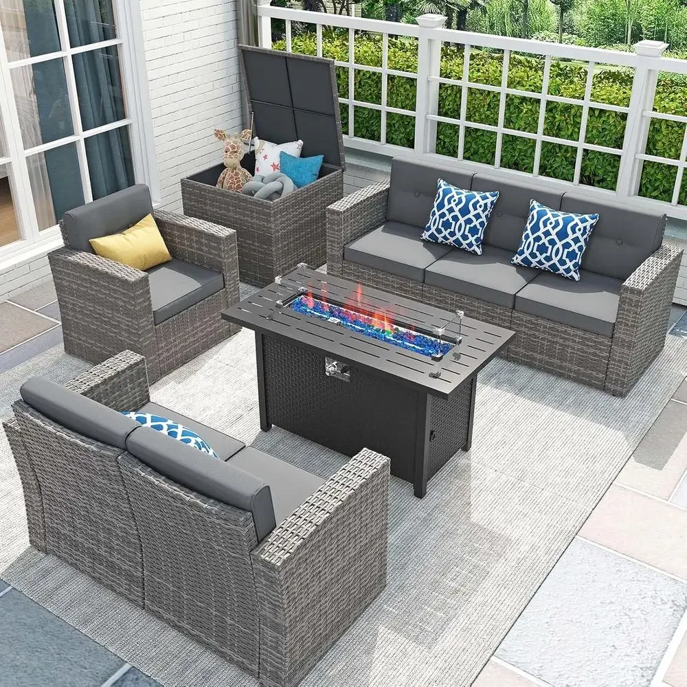 طقم أثاث فناء من 8 قطع مع طاول - مراجعة Outdoor Furniture With Fire Pit وسعره
