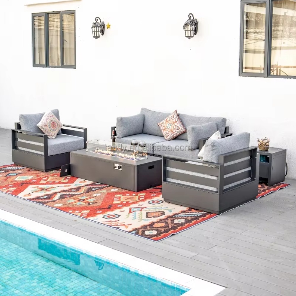 طقم أثاث خارجي للفنادق والفلل، - مراجعة Outdoor Furniture With Fire Pit وسعره